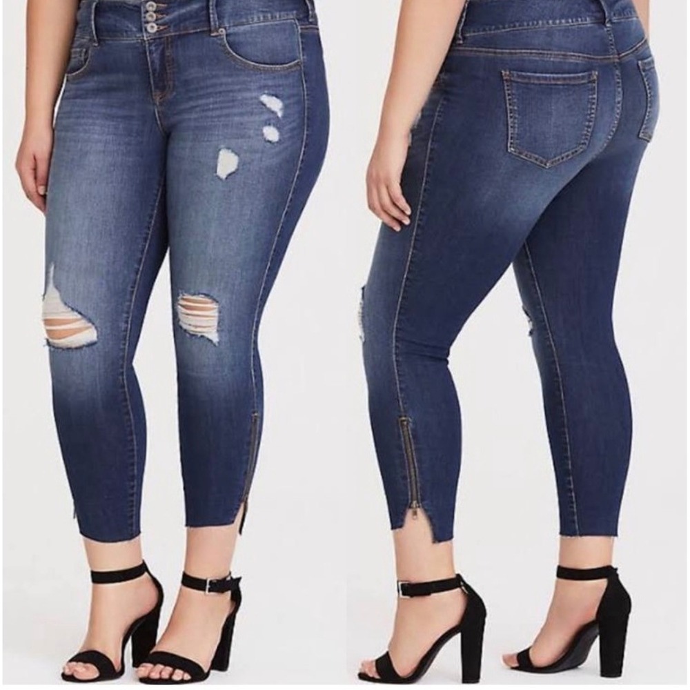 Torrid Jeans Stiletto Jegging Plus‎ 22 Distressed Ripped Ankle Zipper Denim